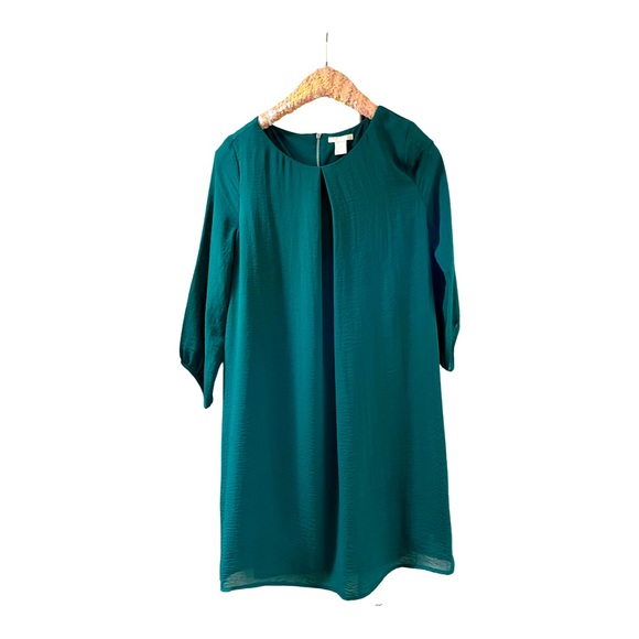 H&M Dresses & Skirts - H&M emerald green lined polyester long sleeve back zipper tunic dress flowy